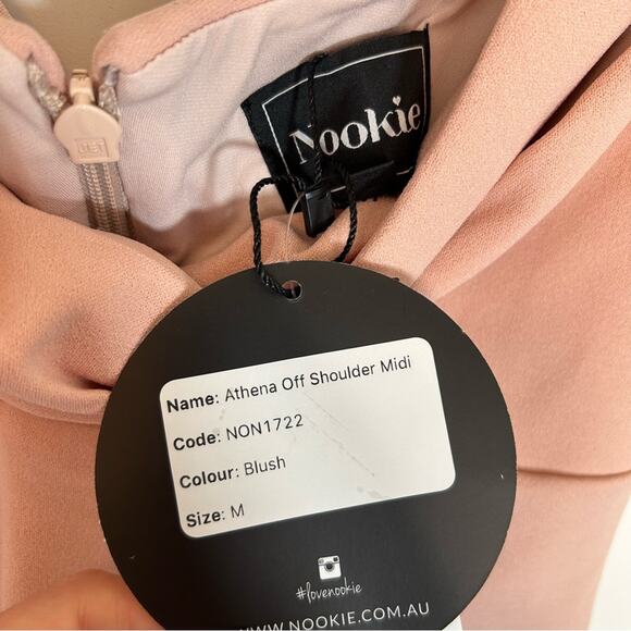 NOOKIE Athena Off Shoulder Halter Midi Dress in Blush - Picture 7 of 9
